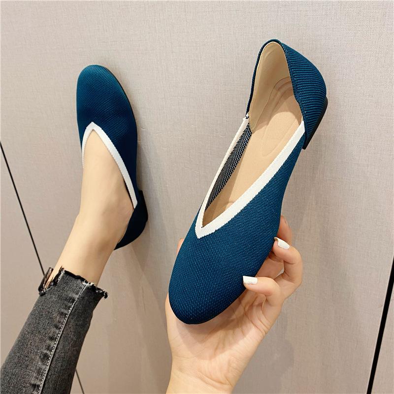 Плоские одинарные туфли женские с круглым носком и мелким горлом вязаные летящие нити вязаные летящие вязаные женские туфли