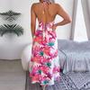 Женское длинное праздничное пляжное платье без рукавов с цветочным принтом на весну и лето