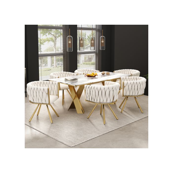 Chaise de salle à manger - MUVOE - Ensemble de 6 - Velours beige - Pieds en métal - Design ergonomique