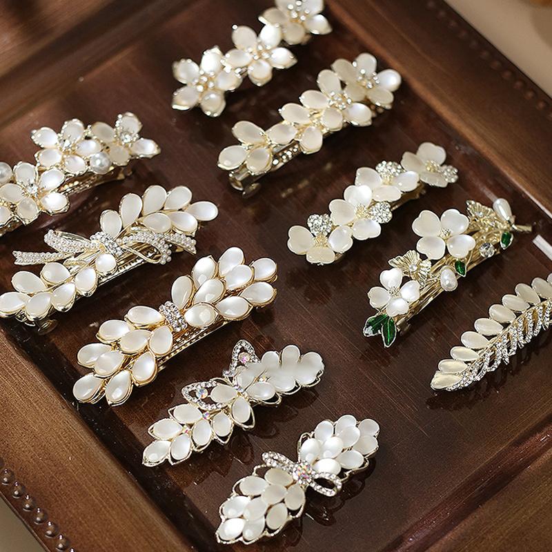Elegant Floral Hair Barrette, French Clip Spring Hair Claw, Accents, Bridal Hair Accessory For Half-Up Hairstyles