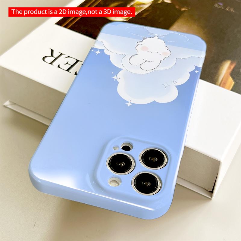2DFlat Cute Bunny in Cloudy Sky Reflection All inclusive film hard iPhone case, compatible with iPhone 18 Pro Max 17 16 15 14 13 12 11
