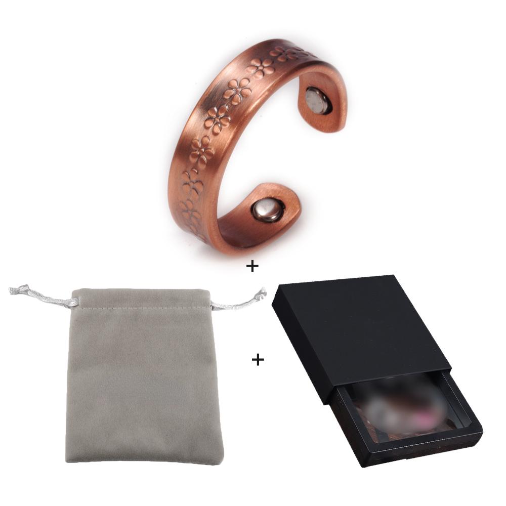 Ikuinen Pure Copper Rings Magnetic Health Energy 6mm Open Cuff Adjustable Rings for Women Vintage Flower Wedding Bands Finger Ring Women
