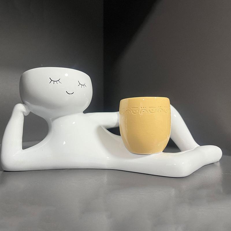 Ленивый парень, забавные кашпо, горшок для растений со смайликом и дренажным отверстием, симпатичные смоляные забавные горшки для растений, уникальная лежащая фигурка