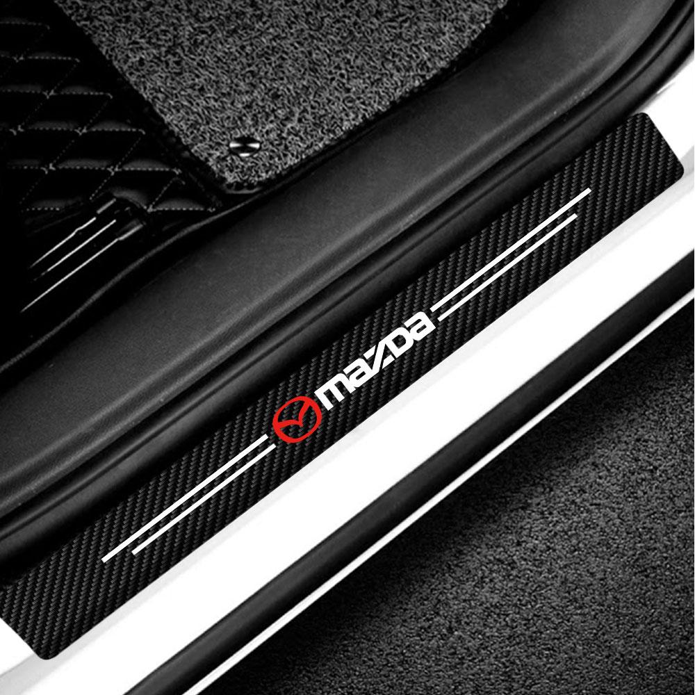 Car Door Sill Protector Plate PU Leather Carbon Fiber Threshold Anti-Scratch Bumper Sticker For Mazda 2 3 6 Axela CX3 CX9 Atenza
