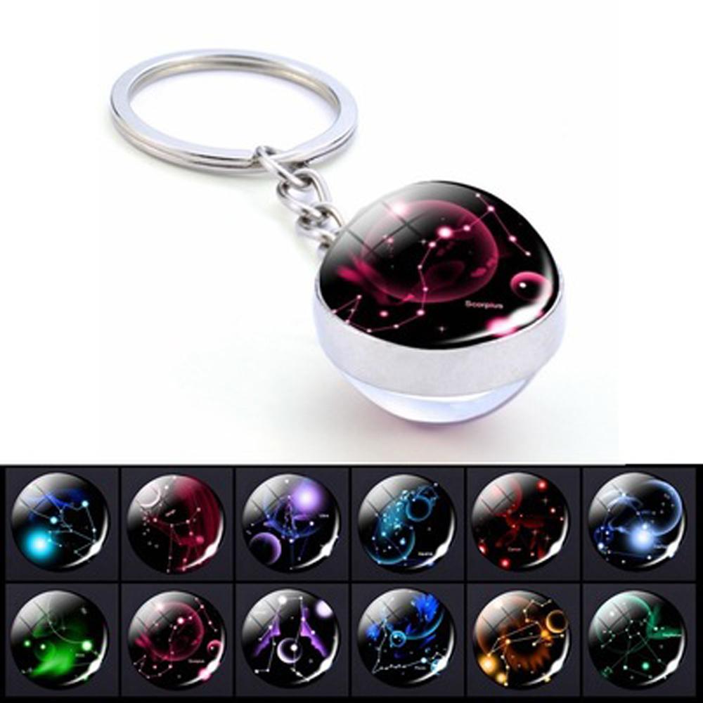 Key Chain Holder Glass Ball Scorpio Pendant Leo 12 Constellation Zodiac Keychain Key Rings Keychain