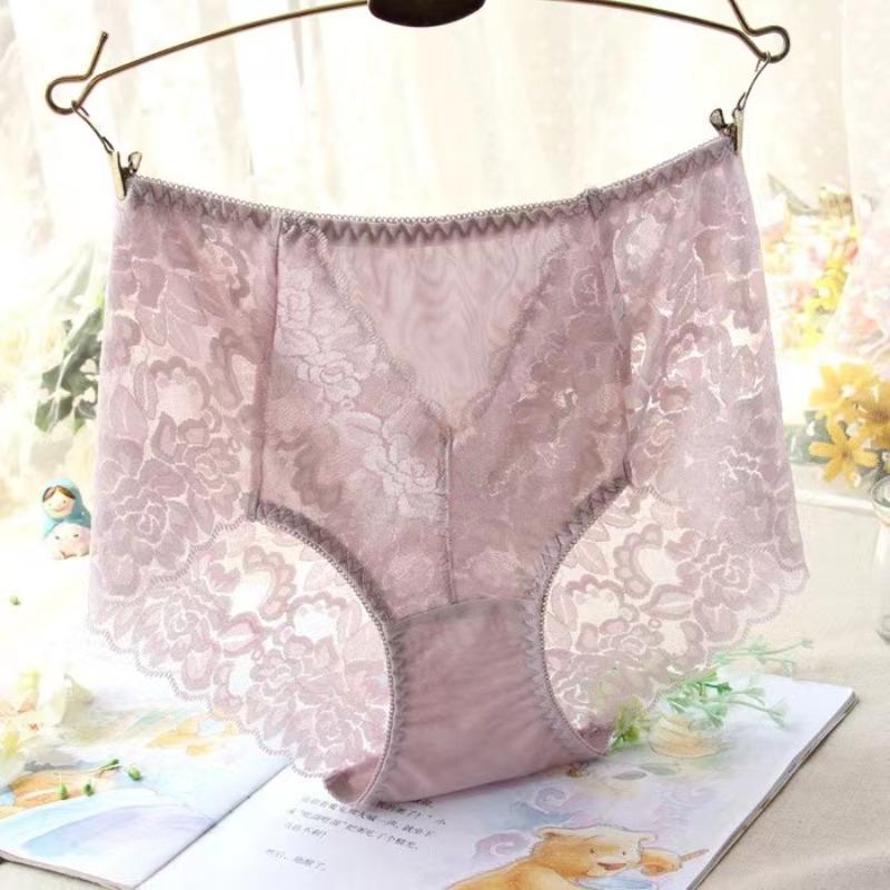 Ladies Sexy Mesh Panties High-waist Seamless Lace Underwear Briefs Transparent Silk Women Cotton Health Knickers Lingerie