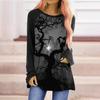 Plus Size Women Spring Halloween Printed Comfy Long Sleeve Round Collar T-shirt Casual Baggy Mid Length Tee Tops