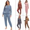 2021 New Fashionable Ladies Pajamas Winter Warm Pajamas Plus Fleece Top Trousers Round Neck Soft Pajamas Suit