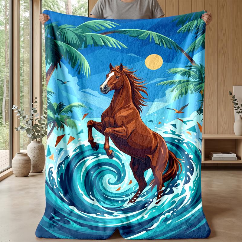 Ocean Horse Adventure 1 Theme blanket Lightweight Warm Flannel Blanket Decorative Throw Blanket for Home Decoration