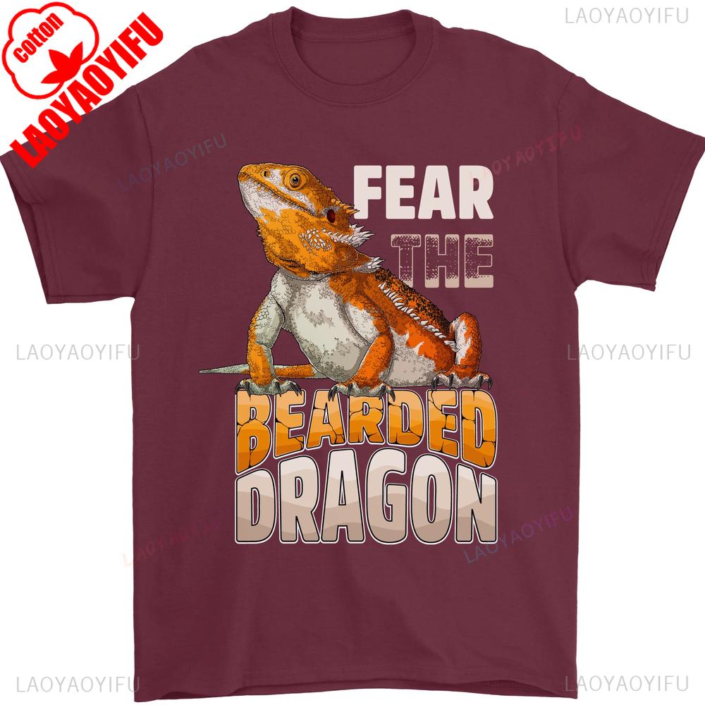 Fear The Bearded Dragon Mens TShirt Retro Reptile Graphic Streetwear Cotton Tee Humorous Animal Print Casual Top