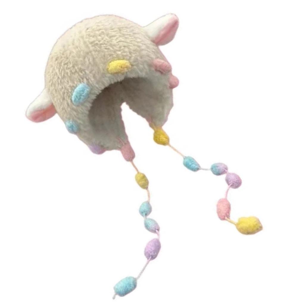 Lovely Plush Sheep Ear Hat with Warm Earflap Winter Activity Hat for Women Girl Pullover Hat Ear Protective Trapper Hat