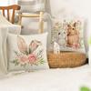 2 Pcs Easter Day Pillowcase Flower Bunny Letter Printing 45*45cm Square Shape Invisible Zipper Pillow Cover Bedroom Living Room Sofa Decoration