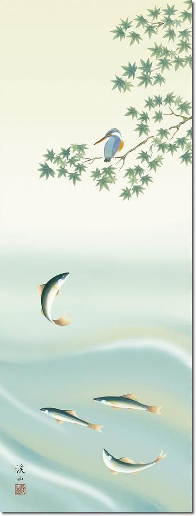 Hanging scroll Hanging scroll by Ito Flowers and Birds of the Four Seasons of Stored in a paulownia wood box with tatami paper and a wind chime for