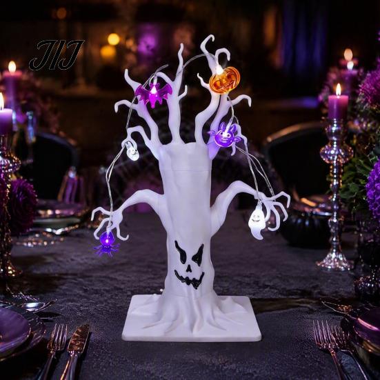 Indoor Horror Atmosphere Props Halloween Lighted Ghost Tree Centerpiece with LED Lights, Pumpkin Bat Creative Holiday Festive Gifts Spider Light