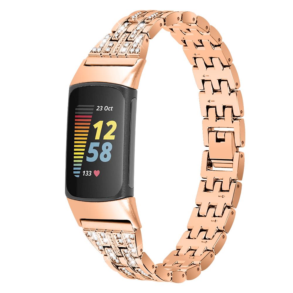 Классический ремешок из нержавеющей стали для Fitbit Charge 5, женский ремешок из пяти бусин с бриллиантами, металлический браслет Correa для Fitbit Charge 6, ремешок для часов