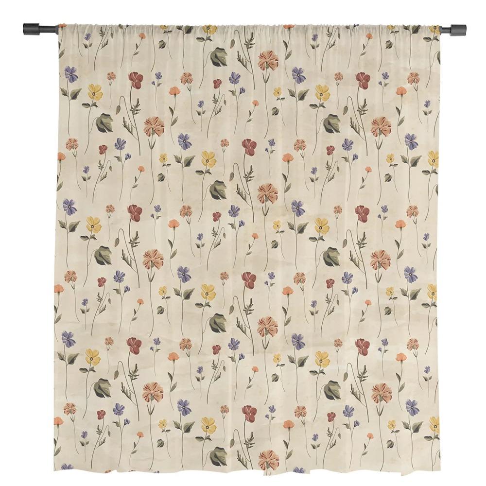 Retro Floral Wildflowers Transparent Curtains for Bed Chamber Living Room Decoration Window Panel Curtain Perfect for Cooking Area Netting Voile