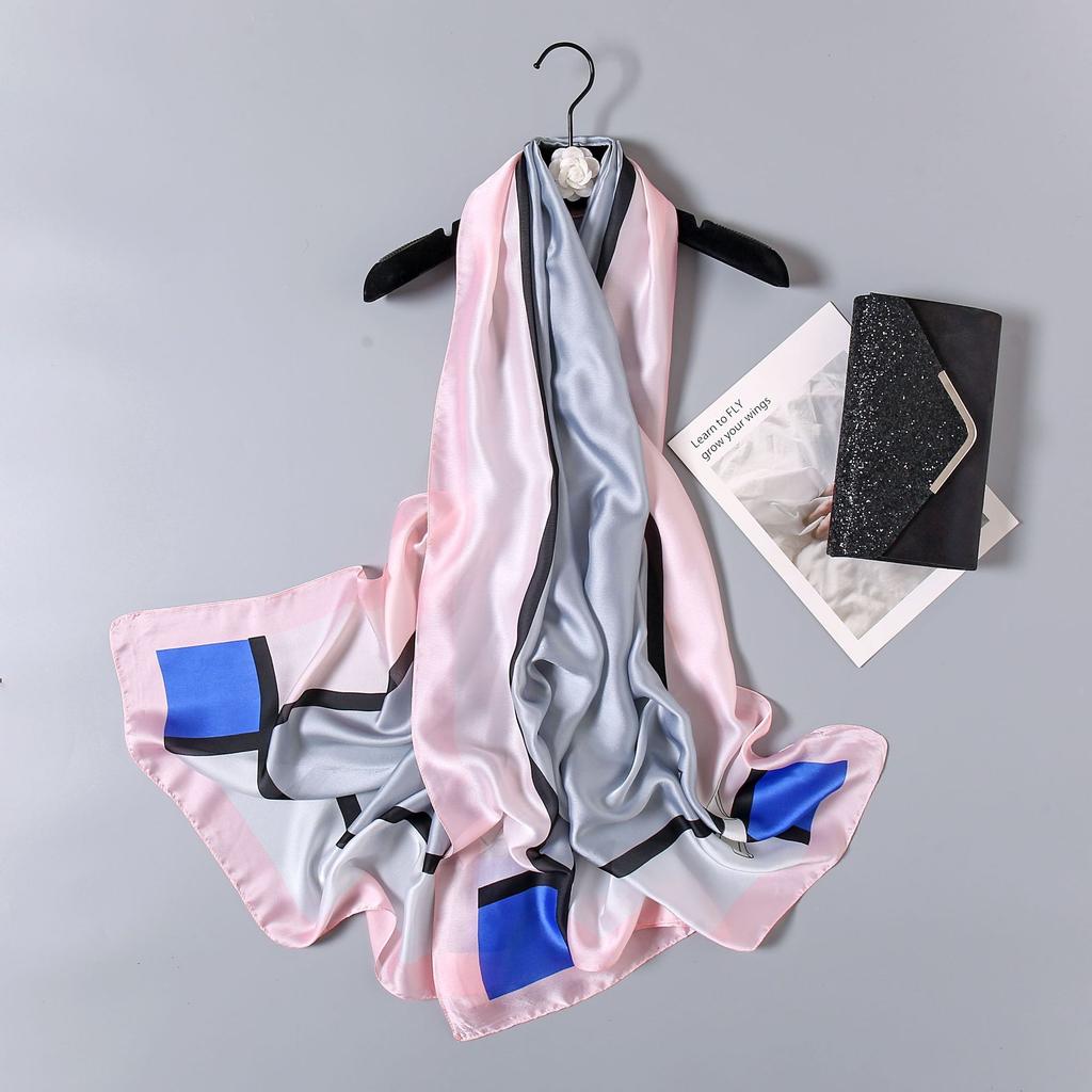 Spring and Summer New Four-leaf Clover Flowers Flowers Women Sunscreen Silk Scarf Long Shawl Seaside Holiday Sunshade Scarf