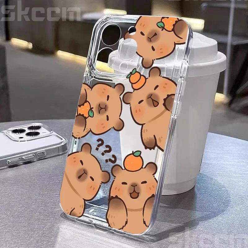 Мультяшный Милый Капибара Чехол Для Телефона iPhone 16 15 14 13 12 11 Pro Max Mini XS XR X 7 8 Plus Ударопрочный Мягкий Прозрачный Чехол