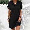 Летнее женское платье с V-образным вырезом и пуговицами с короткими рукавами Свободный однотонный пуловер Повседневная повседневная одежда Мини-платье для свиданий