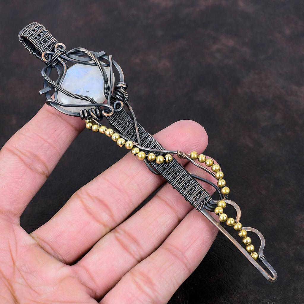 Подвеска Rainbow Moonstone, подвеска из медной проволоки, подвеска-ключ ручной работы, подвеска из медной проволоки, ювелирное изделие, потрясающий кулон из драгоценного камня, подарок для матери