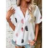 Women's Fashion Casual Summer Spring Feather Print Short Sleeve POLO Neck Blouses & Shirts