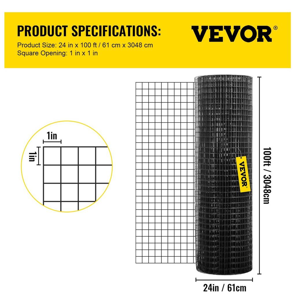 Hardware Cloth, 24\" x 100\' & 1\"x1\" Mesh Size, Galvanized Steel Vinyl Coated 16 Gauge Chicken Wire Fencing with A Cutting Plier & A Pair of Fabric