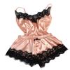 Spaghetti Strap Lace Stitching Vest Shorts Set Imitation Satin V-Neck Sleeveless Pajama Set for Wedding Night