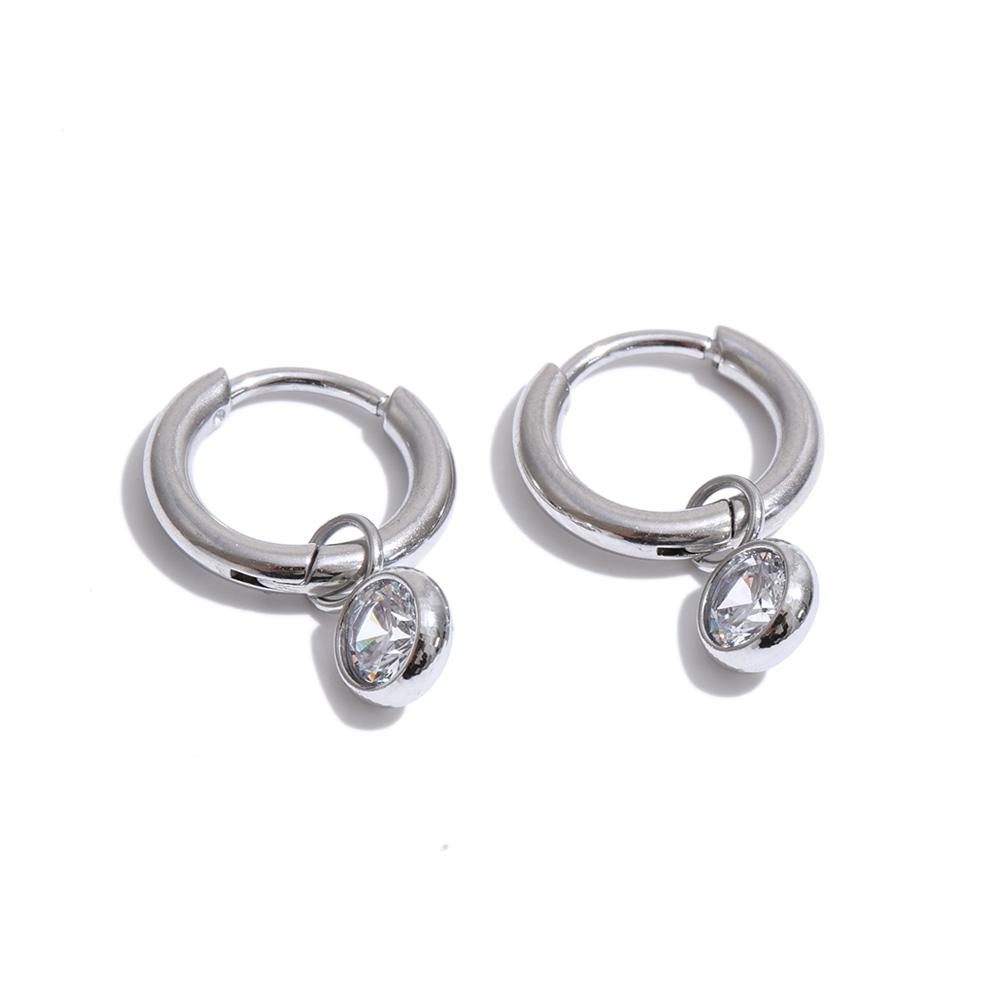 Yhpup Stainless Steel Zirconia Round Drop Hoop Earrings Prevent Allergy Metal Popular Aesthetic Daily Wear Jewelry