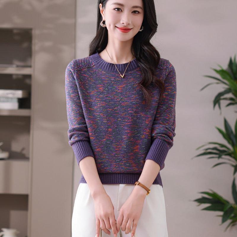 Осень Зима С Круглым Вырезом Свободный Повседневный Лоскутный Свитер Женский Тренд Мода Все-сочетаемый Вязаный Пуловер Топ