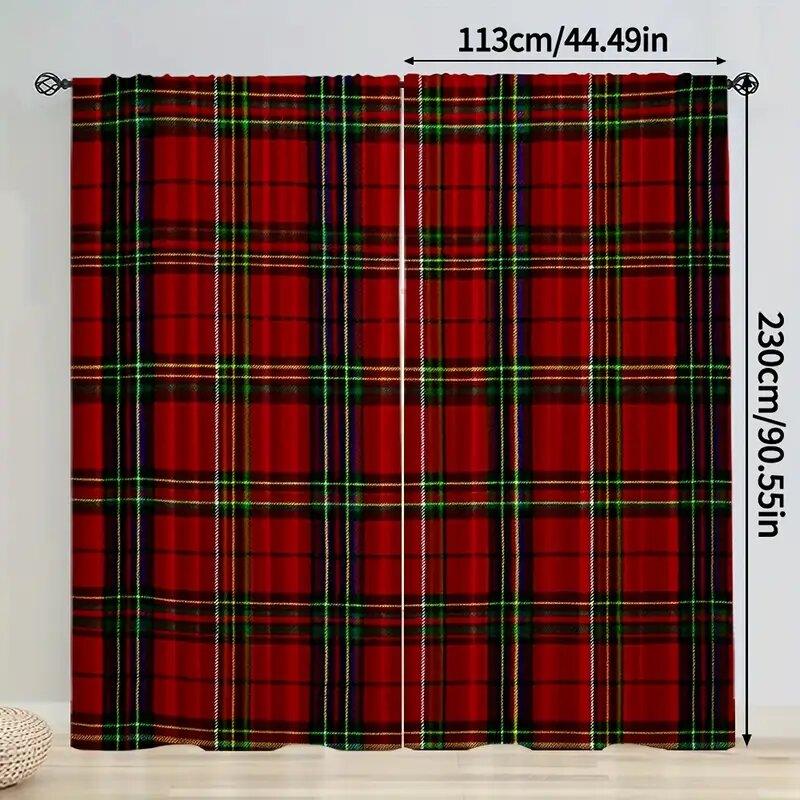Современные клетчатые шторы с принтом, шторы на кулиске, украшение для спальни и гостиной, украшение дома, рождественское украшение