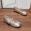 Универсальные французские серебристые туфли Мэри Джейн женские 2025 лето новые туфли-лодочки с открытым верхом на плоской подошве из маленькой кожи