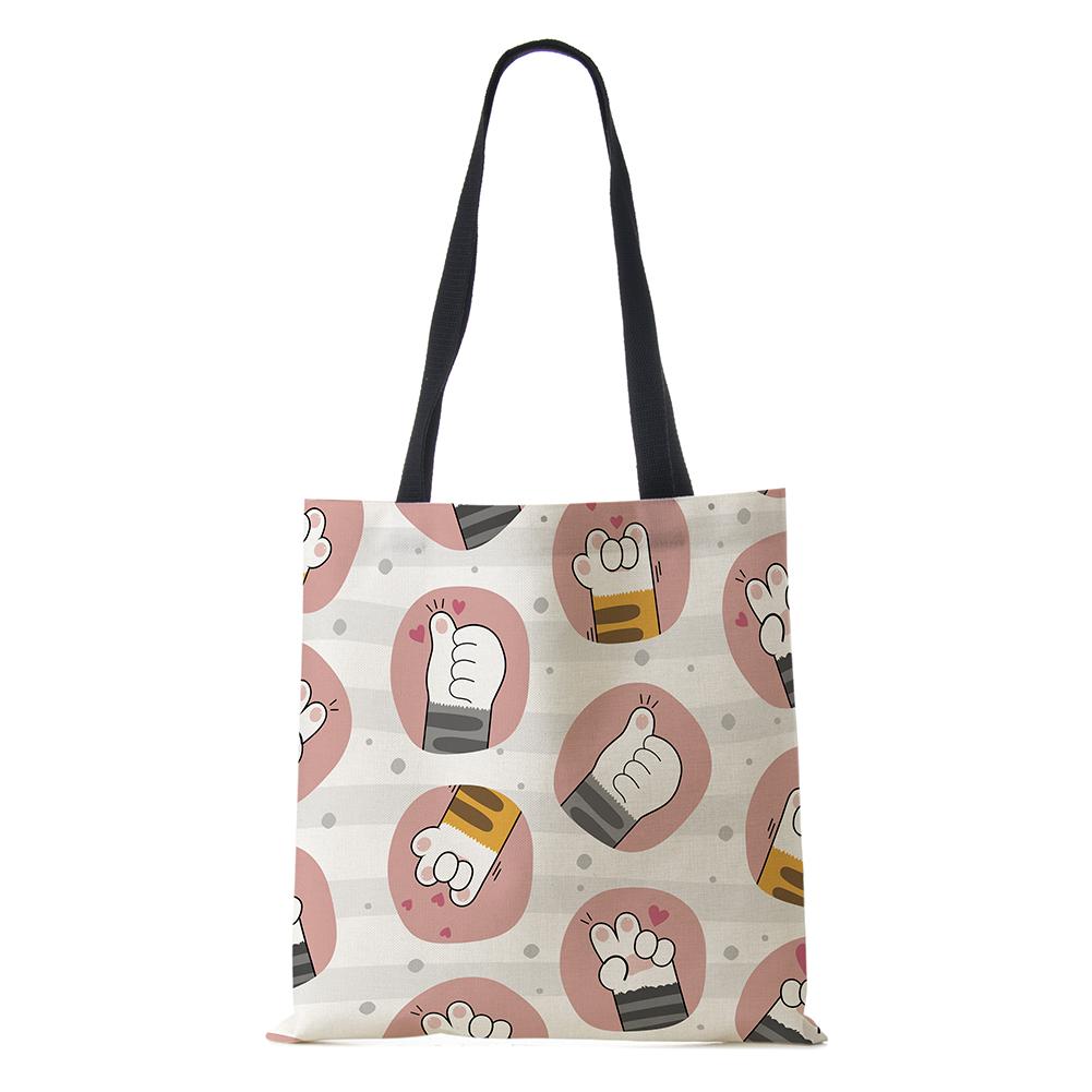 Cat Cartoon Shoulder Bag Reusable Shopper Kawaii Canvas Tote Bag Women Haajuku High Capacity Casual Folding Handbag