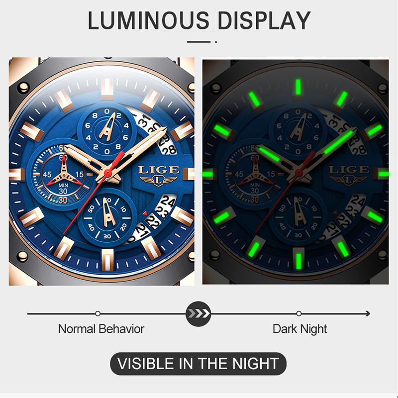 Reloj LIGE Fashion Mens Watches Top Brand Luxury Silicone Sport Watch Men Quartz Date Clock Waterproof Wristwatch Chronograph