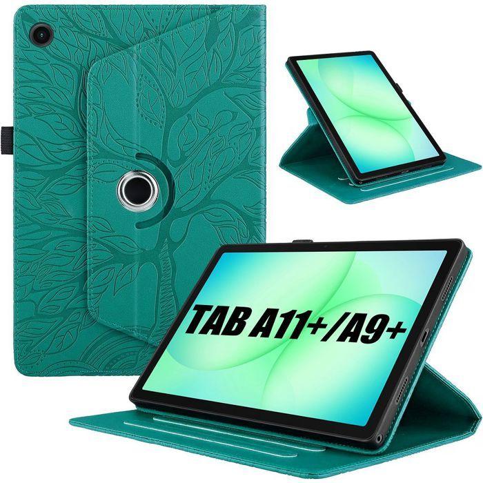 Coque pour Samsung Galaxy Tab A11 Plus / A9 Plus, Housse Rotative Synthécuir Vert Motif Arbre
