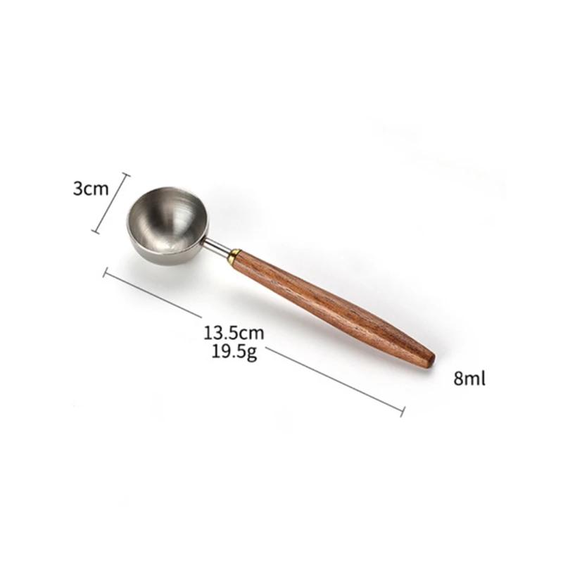 Measuring Spoon Walnut Wood Long Handle Coffee Spoons Household Wooden Handle Stainless Steel Coffee Scoop Tablespoon Cafe Tools