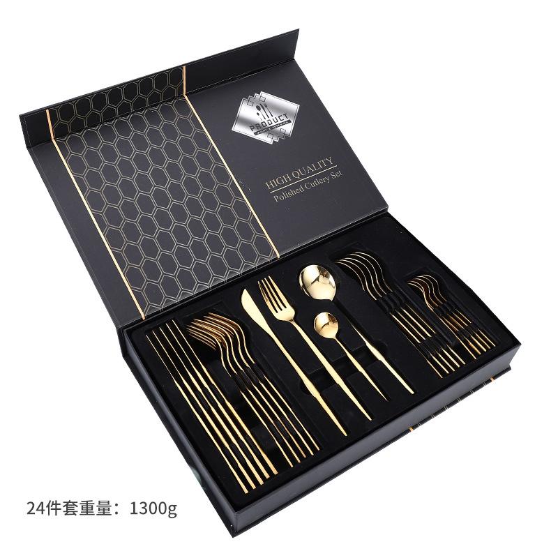 Stainless Steel Tableware Knives, Forks and Spoons 24-piece Set Western Tableware Steak Knife Gift Box Set