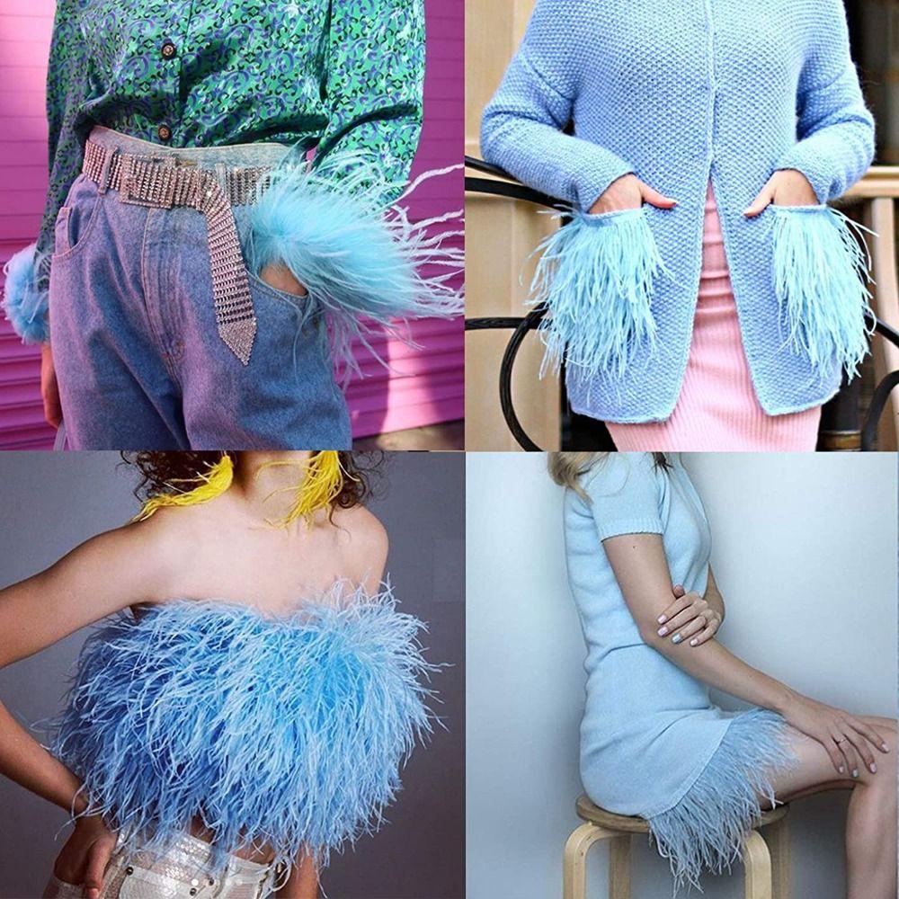 1 Meter Ribbon Tassel Natural Ostrich Feathers Sewing Decoration Fluffy Texture Feather Plumes Ribbon Selvage Apparel Fabric