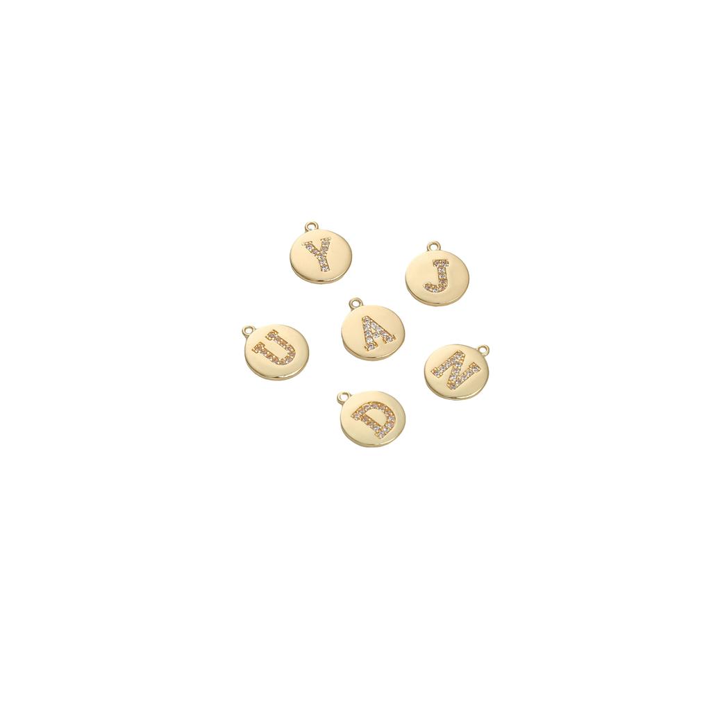 Copper Zirconium Inlaid Circular 26 Letter Pendant For DIY Jewelry Making Craft Accessories