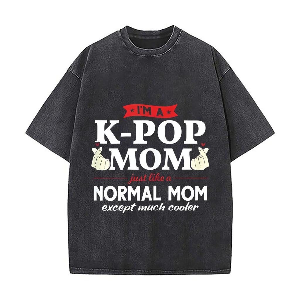 K-Pop Мама Веселый Текстовый Заявление Искусство Стиранная Выцветшая Винтажная Футболка с Коротким Рукавом Модная Универсальная Повседневная Футболка