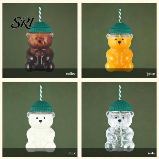 Eco Friendly Sippy Cup Bear Shape with Straw Lid 500ml Heat-Resistant Glass Tumbler Reusable Cold for Iced Coffee Milk Tea Juice