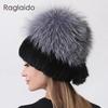 New Winter Genuine Knitted Mink Fur Hat Pompom 5 Tails Diamond Fashion Stylish Warm Snow Outdoor Beanies Women Cap
