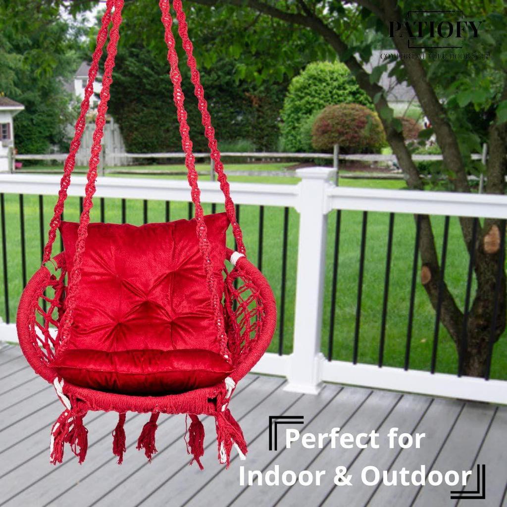Round Cotton Home Swing for Adults & Kids/Hammock Hanging Swing Chair for Balcony, Indoor & Outdoor/Capacity 120 Kgs