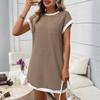 Women's Round Neck Casual Contrasting Short Sleeved Pocket Dress