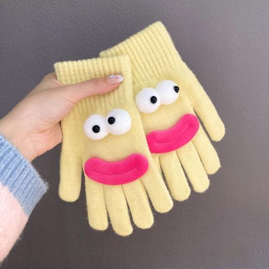 Забавные мультяшные вязаные перчатки, милые перчатки с большими глазами, теплые перчатки, зимние ребристые перчатки с сенсорным экраном для вождения, поездок на работу, езды на велосипеде, повседневных дел