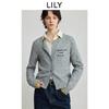 LILY Contrasting Round Neck Gray Knitted Cardigan