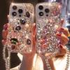 New Style Gemstone Rabbit Full-screen Crystal Phone Case with Crystal Bracelet for iPhone 16, 15, 14, 13, 11, 12 Pro Max 16 Plus