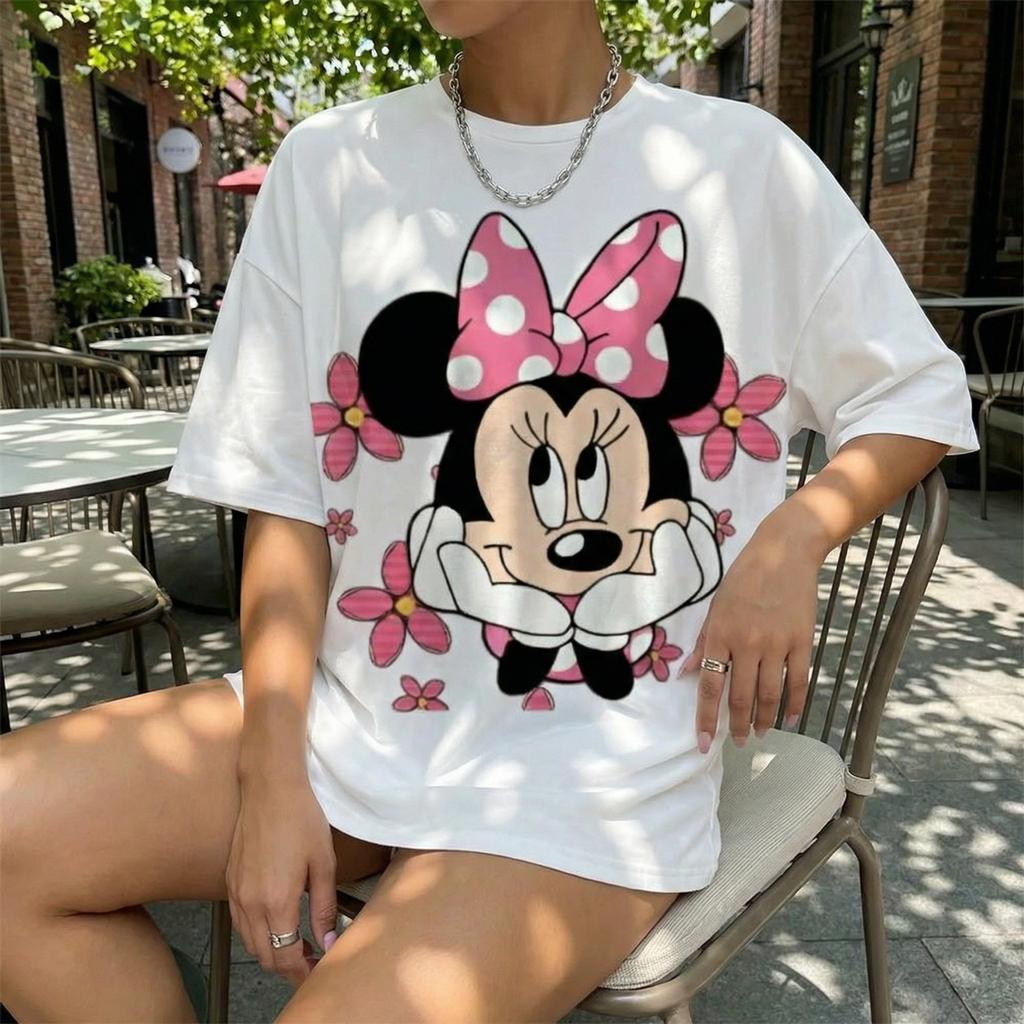 Женская футболка Disney Минни Маус с коротким рукавом, графическая футболка, хлопковый повседневный топ, летняя 2026, мультяшный стритвир, мода Y2k