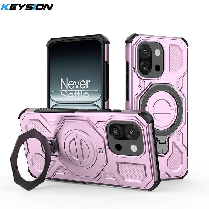 KEYSION Противоударный магнитный чехол для OnePlus 13S 5G Силикон+ПК Вертикальная живая металлическая кольцевая подставка Задняя крышка для телефона для OnePlus 1+13T