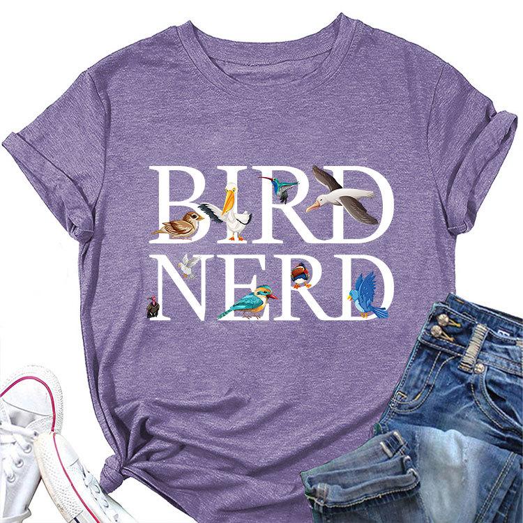 Новая летняя модная футболка с коротким рукавом Bird Nerd Tee с принтом, повседневный женский топ с круглым вырезом, пуловер