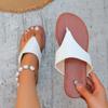 Fashion Summer Clip Toe Flat Slippers for Women Pu Leather Non Slip Beach Flip Flops Woman Comfortable Plus Size Soft Bottom Sandals 43